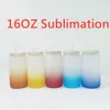 16oz Sublimation Gradient Glass tumbler blank Frosted Glasses Bottle Mason jar Cola can tumblers with bamboo lid 5 colors