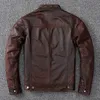 Cappotto da uomo in pelle ecopelle marrone vintage classico stile motociclista corto slim G 220823