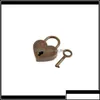 Dörrlås Hårdvarubyggnad levererar hem Garden Heart Shaped Vintage Mini Love Padlocks With Key For Handbag Small Lage Bag Diar3757963