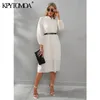 Kvinnor Fashion Hollow out broderi Midi Dress Vintage Three Quarter Sleeve With Foder Female Dresses Vestidos 220526
