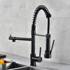 DQOK Black Brushed Spring Pull Down Kitchen Sink Faucet Cold Water Mixer Crane Tap with Dual Spout Deck Mounted 220716