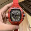 Uxury Watch Date Business Leisure Richa Milles Carbon Fiber Red Personality Mens Automatic Mechanical Watch Tape Tide Tide Agenda Sfeer