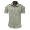 Erkek Casual Gömlek Avrupa Amerikan Giyim Kısa Kollu Gömlek Askeri Üniforma Açık Saf Pamuk Camisas Para Hombre