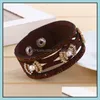 Charm Bracelets Charms Unisex Jewelry Double Bangles Brown Fashion Leather Cuff Bracelet Drop Delivery 2021 Baby Dhv2I