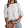 Sommar blusar för kvinnor 2022 Fashion O Neck Half Sleeve Elegant Office Lady Shirts Streetwear Plus Storlek Casual Chiffon Tops