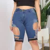 Shorts Pour Femme Taille Haute Slim Denim Grande Taille Trou Femme Mode Gland Serré Cinq Points Lavé Sexy Femme Été 6 W220418