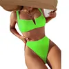 2022 Sexy Kobiety Swimsuit Solid Swimwear Kobieta Wysoka Talia Thong Brazylijski Bikini Zestaw Kostium Kąpielowy Kobiety