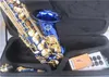 Suzuk eb alto saxofon blå guld nyckel sax drop e nyckel saxofon profesion spelande musikinstrument med lådtillbehör