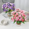 장식용 꽃 화환 인공 간단한 10 머리 꽃다발 로즈 실크 하이 엔드 웨딩 파티 신부 홈 테이블 식물 장식 싱글 BR