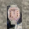 Cartis mixto 2023 Oro rosa Plata Cubic Zirconia Diamantes Reloj Números arábigos Lujo Missfox Cuadrado Automático Hombres Relojes completamente helados Cubic Zircon Reloj de pulsera w