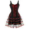 bustiers corsets overbust مشد أعلى مع الأشرطة jacquard bustier Zipper plus size للنساء اللباس تنورة أسود باللون الأحمر الأرجواني