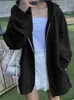 Women's Hoodies Sweatshirts Deeptown Korean Style Oversize Gray Women Streetwear Loose Hooded Sweatshirt Female Casual Black Long Sleeve Tops Jacket 230206