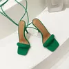 Sandaler 2022 Ankel Strap Green Women's High Heels Square Toe Female Party Shoes Sandalias de Mujer Zapatos