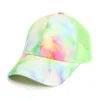 Festive Summer Party Supplies Tie-dye Ponytail Hats 6 colors Mesh Hollow Messy Bun Baseball Cap Trucker Hat Fast Send ZC1217
