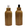 All Inclusive Bambù Legno Vetro Fodera interna marrone Bottiglia di olio essenziale Imballaggio cosmetico Flaconi contagocce in gomma vuoti Contenitore di riempimento 10 ml 15 ml 30 ml 50 ml