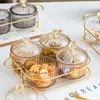 Nordic Dried Fruit Snack Candy Dish Nut Peanut Tray Transparent Acrylic Plate Food Grid Storage Box Home Iron Holder Dessert Jar 220307