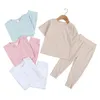 Roupas de meninas de verão conjuntos roupas para crianças casuais caseiros casa roupas de mangas curtas camisa superior e calças longas terno de algodão