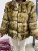 2021 New Casaco Feminino Winter Fake Raccoon Fur Coat Women Fluffy Faux Brown Thick Warm Outerwear Fashion Overcoat J220719