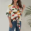 Damenblusen Hemden Bluse Frauen 2022 Sommer Casual V-Ausschnitt Halbarm Lose Top Floral Bedruckt Koreanische Mode Harajuku Shirt Vintage C