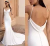 Cowl Neck Soft Satin Mermaid Wedding Dress 2022 Sexy Spaghetti Strap Backless Chic Bridal Gown with Button Robe De Mariee Vestidos Noiva