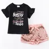 Girlymax Summer Baby Girls Children Kläder slipsar Dye Lavender Black Coral paljetter Shorts Set Outfits Ruffles Boutique 220509