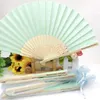 50PCS Customized Wedding Fan in Light Green Color Party Favors Silk Printing Bride&Groom Name and Date Hand Folded Fans