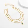 Boho turkos hänglås hänge halsband kvinnors multilager vintage guld orm kedja clavicle halsband tjejer mode smycken