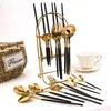 Flatware Sets Zoseil 24pcs Dinnerware Set Black Gold Dessert Knives Forks Spoon Cutlery Stainless Steel Tableware Children With Rack SetFlat