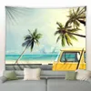 Bus Palm Tree Beach Tapestry Oceano Decorativo de parede pendurada Piquennic manta Tema Hotel Hotel Hippie Quarto Boho Decoração de quarto J220804