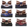 Bow Ties Ricnais 3D Wooden Wood Bowtie Set Bule Red Pocket Square Cufflinks for Men Business Tie Beednchief with box fier22