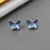 Stud 925 Sterling zilveren oorbellen voor vrouwen sieraden romantische kristal blauwe vlinder oorrang meisje feest accessoriesstud farl22