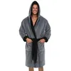 Men's Sleepwear Robe For Men Solid Color Bandage Bathrobe Long Sleeve Hooded Robes Male Lounge Wear Dressing Gown Mens Sleep 271K