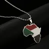 Chains Silver Color Stainless Steel Enamel Africa & Sudan Map Flag Pendants Necklaces Fashion Trendy Jewelry Gifts