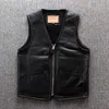 Men's Vests Men Sheepskin Genuine Leather Vest Wool Lined Thick Warm Real Casual Sleeveless Jackets Russia Winter Waistcoat Zipper Kare22