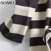 AOMO Women Wysokiej jakości druk paski Bluzy Ogółe Długie rękaw O luz luźne pulourki samice 6d42a 220816