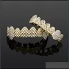 Rejilla de dientes de Hip Hop de circonio canino suave en relieve, conjunto de parrillas TopBottom de piedra Cz con hielo para hombres y mujeres, entrega de gota 2021 Grillz Denta