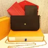 حقائب المصمم 3pcs pochette felicie حقيبة حقيبة اليد حقيبة الكتف مع حقيبة الغبار مربع