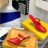 Metal letter heel 8cm sandals fashion women's broadband leather bottom slippers luxury designer shoes party delivery box size 35-42