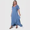 PLUS Taille Robes Bleu Vintage Robe Maxi Tailles de soirée Formelle Femme d'été 2022 Sukienka Chic Flounck
