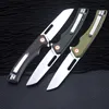 1Pcs R7103 Flipper Folding Knife D2 Stone Wash Blade Flax Fiber with Stainless Steel Sheet Handle Ball Bearing Fast Open EDC Folder Knives 3 Handle Colors