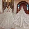 Scintillante abito da ballo dell'Arabia Saudita Abito da sposa con paillettes Applicazioni con spalle scoperte Abiti da sposa a maniche lunghe Abiti da sposa in cristallo Su misura S