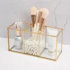 Nordic Transparent Painting Grid Glass Flip Storage Tank Box Luxury Modern Cosmetics Container Makeup Brush 210309