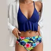 Zwempakken Hoge taille Swimwear geschulpte nieuwe bladafdruk Bikini's vrouwen zwempak vintage retro badpak vrouwelijk halter biquini maillot de bain