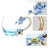 Muggar 3D Rose Butterfly Glass Cups Emamel Coffee Flower Te Cup Mug Bring Spoon Set and Cold Drinks Wedding GiftMugsMugs