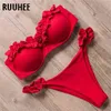 Ruuhee Bandeauビキニ水着女性水着セクシーなフリルビキニセットプッシュアップ入浴スーツ女性ブラジルのヒョウ水着210407