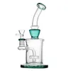 Elegant 10-tums Glass Bong: Lake Blue Mouthpiece, Circ Percolator, 14mm Female Joint