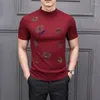 メンズセーターメンズTシャツサマースタイルクラウンセーターファッションドリル半袖高品質のニットトップファブリックマンのOLGA22
