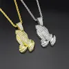 Pendant Necklaces Iced Out Cubic Zircon Praying Hands With Big Miami Cuban Chain For Men Women Hip Hop Christian JewelryPendant