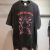 Anime smärta tryckt t-shirt män retro tvättade bomullstoppar ojud