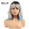 Bella Bob Wig Short Synthetic 12Inch Omber Blue Hair Curly Heat Motiv med Bangs Cosplay för svarta kvinnor 220622
